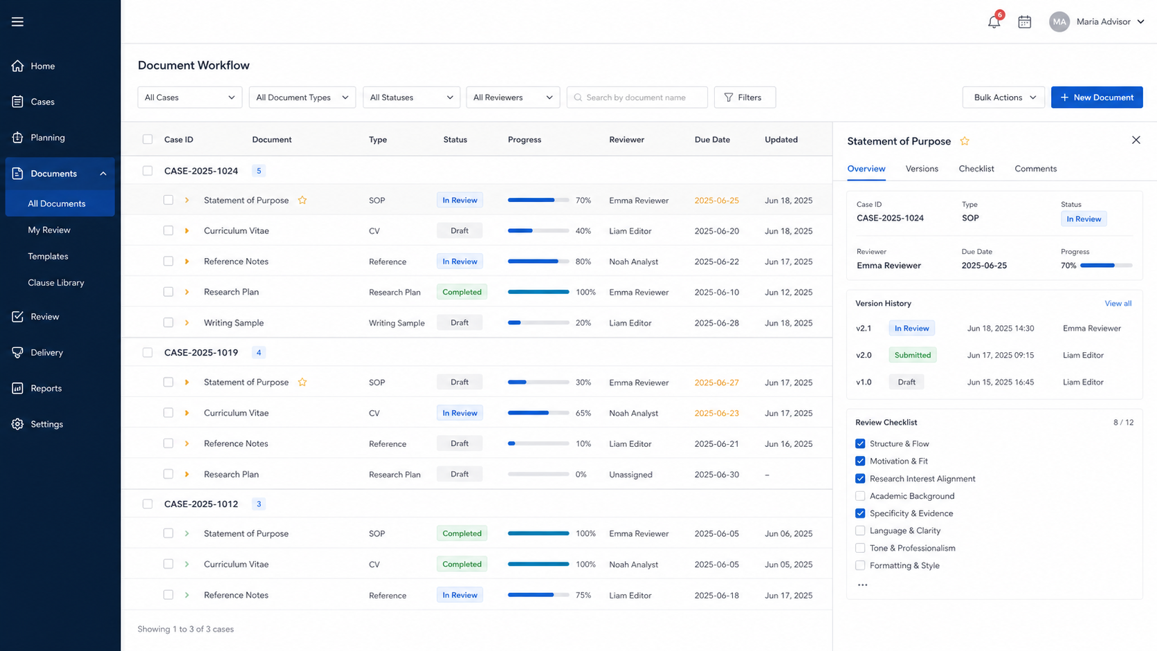 Document workflow product screenshot